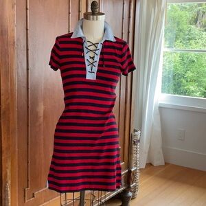 Chaps Ralph Lauren Red and Blue Preppy Polo Sheath Mini Dress